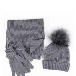 Totes Grey Ladies Cold Weather Set (Hat, Scarf & Gloves)