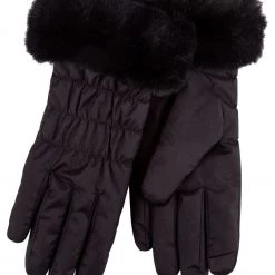 Totes Black Water Repellent Padded Smartouch With Faux Fur Cuff