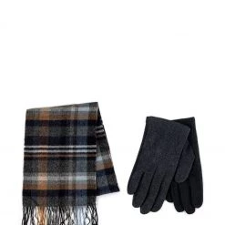 OSPREY LONDON Sales 35 Totes Grey Mens Wool Blend Check Scarf And Glove Set