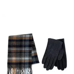 Totes Grey Mens Wool Blend Check Scarf And Glove Set -OSPREY LONDON Sales unnamed file 2102
