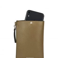 OSPREY LONDON Womens Electra Pebble Grain Leather Lanyard Phone Pouch Bag Cream