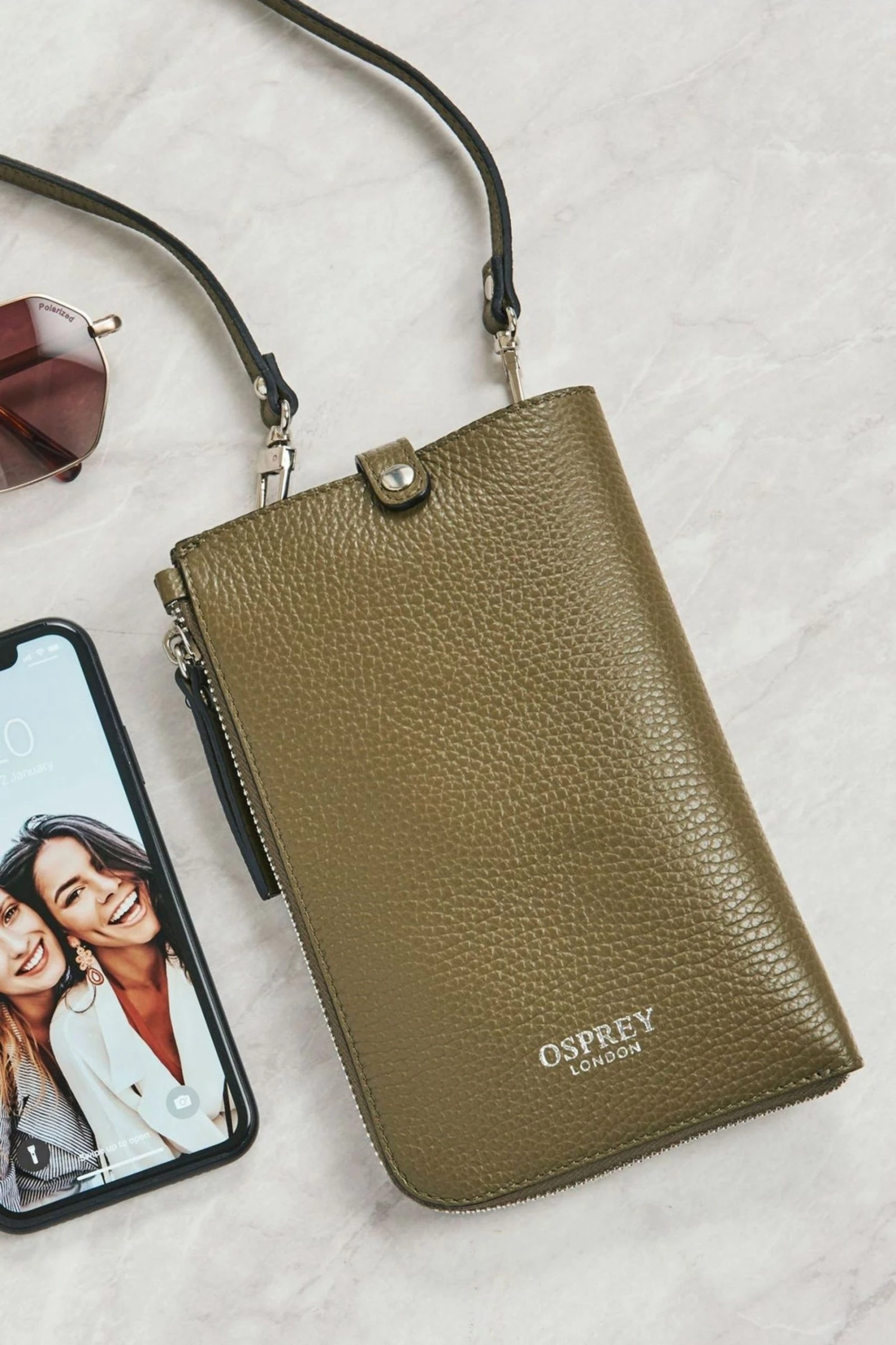 OSPREY LONDON Womens Electra Pebble Grain Leather Lanyard Phone Pouch Bag Cream 6 OSPREY LONDON Womens Electra Pebble Grain Leather Lanyard Phone Pouch Bag Cream - Image 6