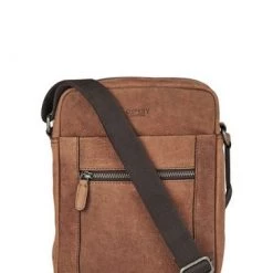 OSPREY LONDON Russell Snuffed Brown Grain Leather Small Messenger Bag -OSPREY LONDON Sales unnamed file 374