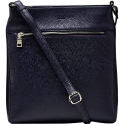 Osprey London Navy Blue Grainy Hide Leather Ola Cross-Body Bag