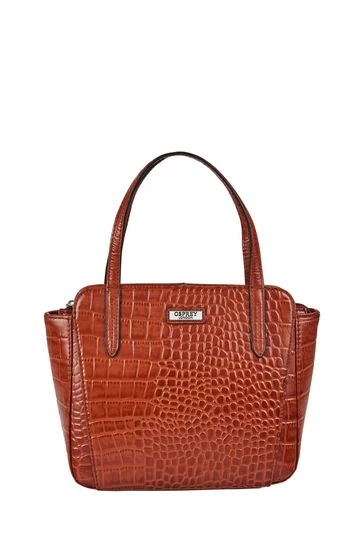 OSPREY LONDON Womens Leather Minster Croc Grab Bag Cognac Brown 5 OSPREY LONDON Womens Leather Minster Croc Grab Bag Cognac Brown - Image 5