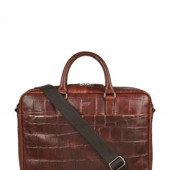 OSPREY LONDON Brixton Croc Leather Laptop Brown Bag