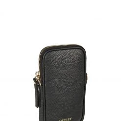 OSPREY LONDON Womens Electra Pebble Grain Leather Mini Phone Pouch Bag Black