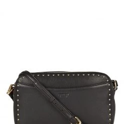 OSPREY LONDON Black Saddle Leather Lennox Medium Cross-Body Bag