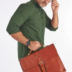 OSPREY LONDON Tan Brown The Knighton Italian Leather Briefcase