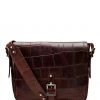 OSPREY LONDON Cognac Leather Brixton Croc Satchel Bag