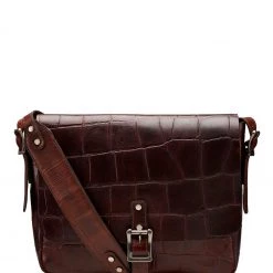 OSPREY LONDON Cognac Leather Brixton Croc Satchel Bag
