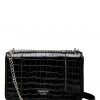 OSPREY LONDON Black Leather Eloise Croc Cross-Body Bag