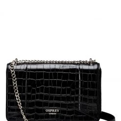 OSPREY LONDON Black Leather Eloise Croc Cross-Body Bag