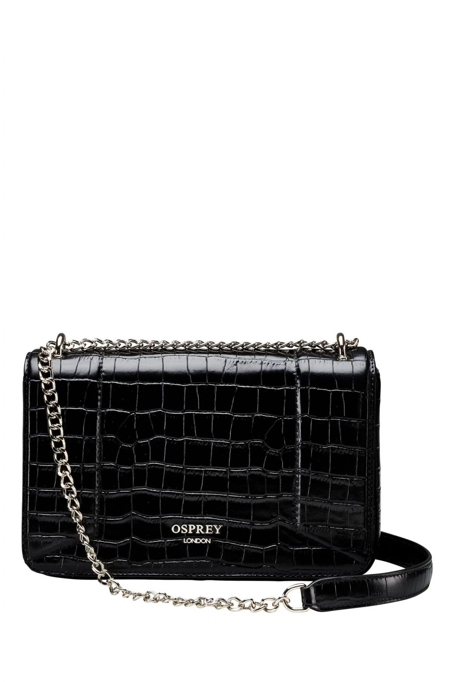 OSPREY LONDON Black Leather Eloise Croc Cross-Body Bag 1 OSPREY LONDON Black Leather Eloise Croc Cross-Body Bag