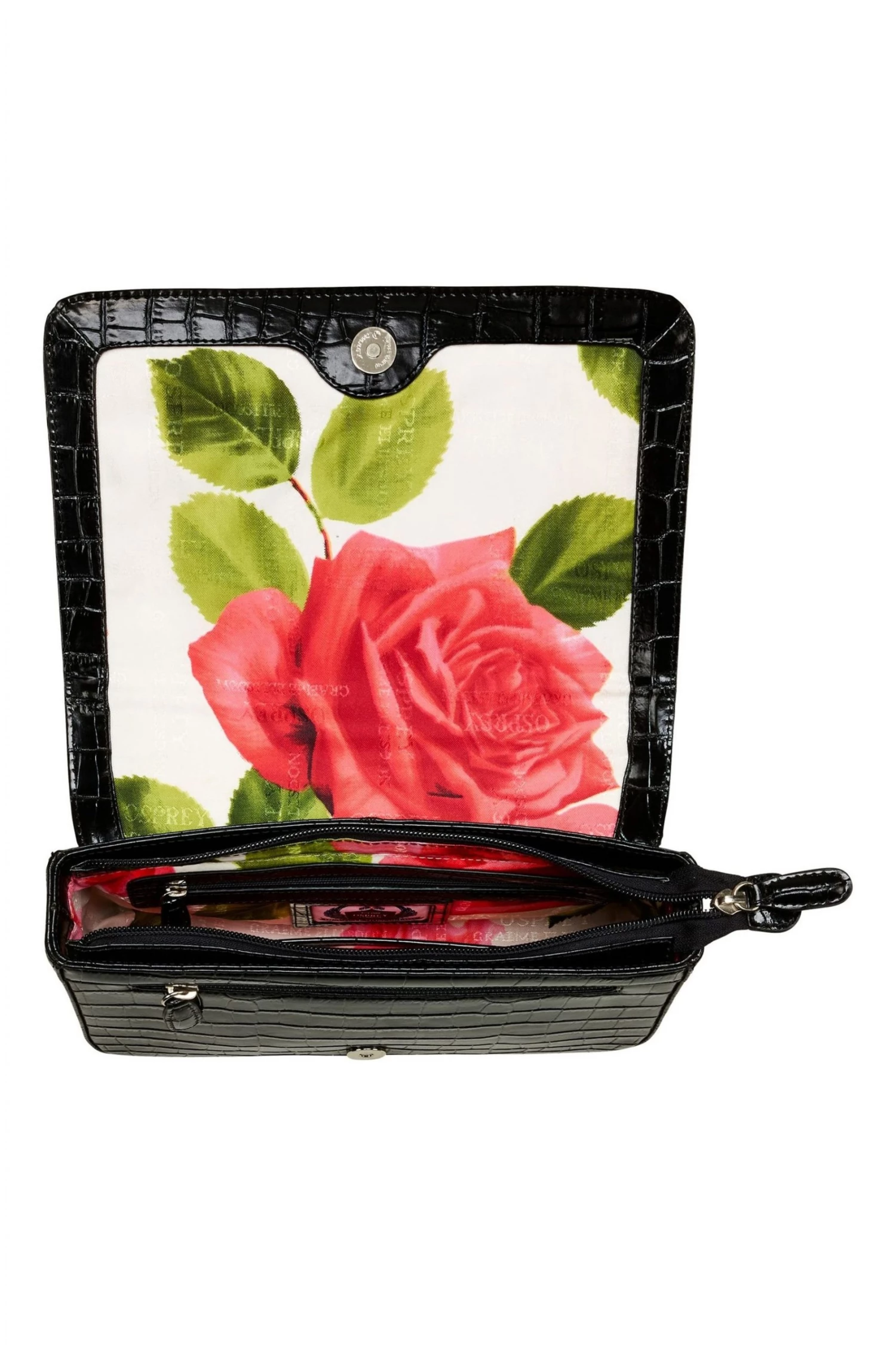 OSPREY LONDON Black Leather Eloise Croc Cross-Body Bag 2 OSPREY LONDON Black Leather Eloise Croc Cross-Body Bag - Image 2