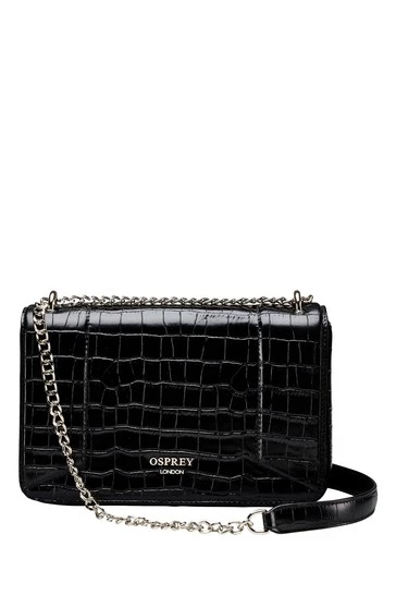 OSPREY LONDON Black Leather Eloise Croc Cross-Body Bag 5 OSPREY LONDON Black Leather Eloise Croc Cross-Body Bag - Image 5