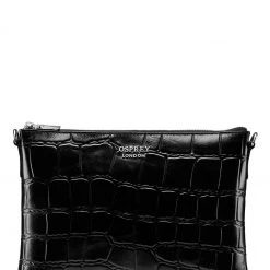 OSPREY LONDON Black Leather Lara Big Croc Clutch Bag