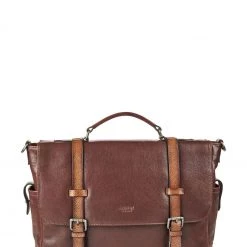 OSPREY LONDON Kennedy Cognac Brown Glazed Calf Leather Briefcase